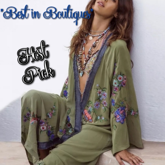 HP New Bohemian Floral Embroidered Kimono cover up - Picture 2 of 8